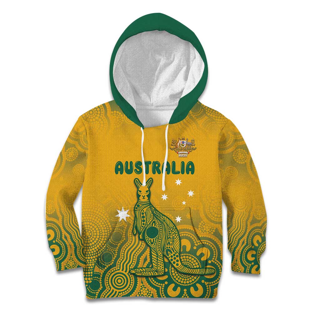 Australia Rugby Kid Hoodie Wallabies Aboriginal Pattern