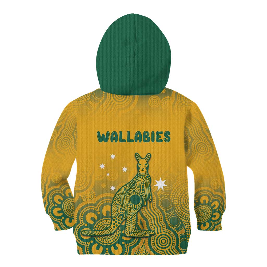 Australia Rugby Kid Hoodie Wallabies Aboriginal Pattern