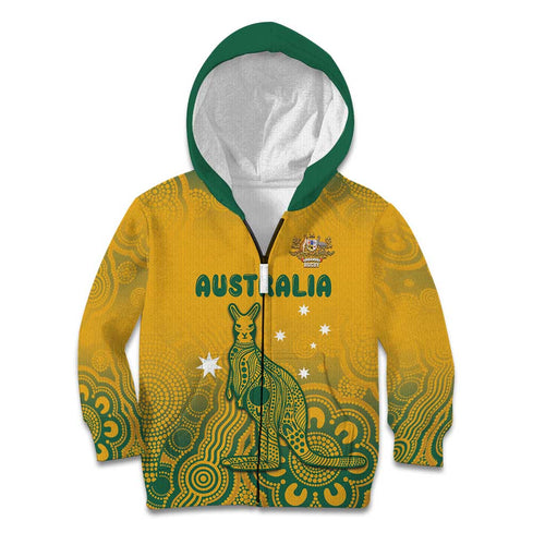 Australia Rugby Kid Hoodie Wallabies Aboriginal Pattern