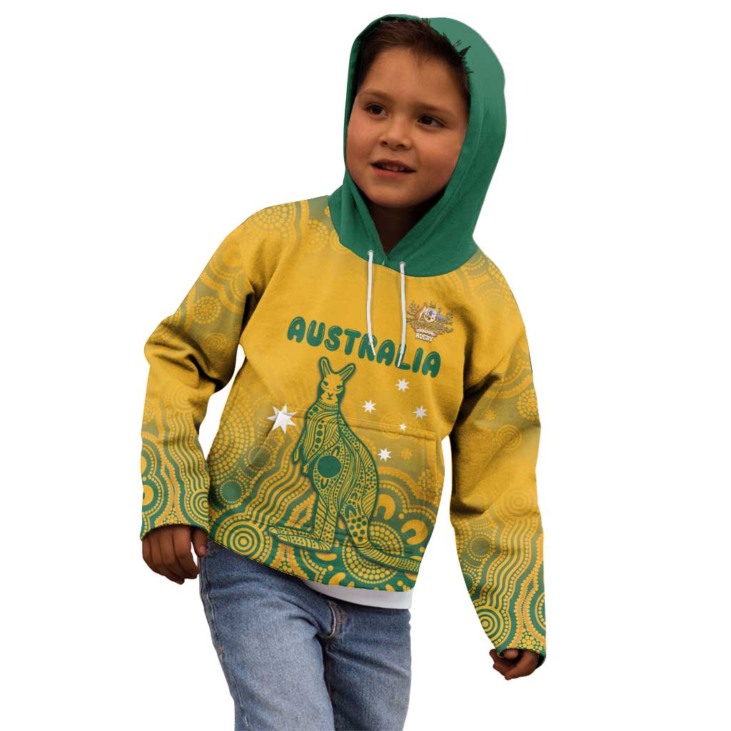 Australia Rugby Kid Hoodie Wallabies Aboriginal Pattern