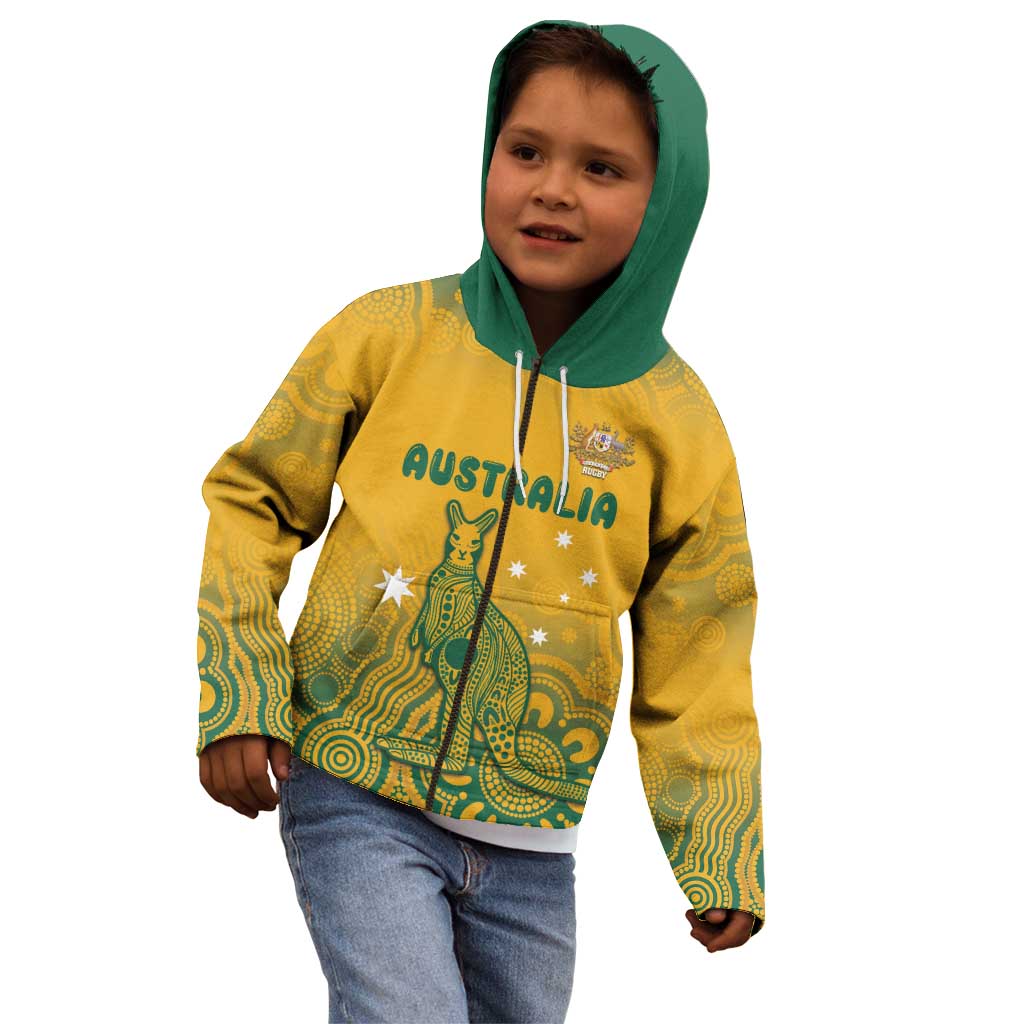 Australia Rugby Kid Hoodie Wallabies Aboriginal Pattern
