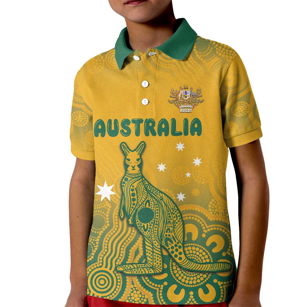 Australia Rugby Kid Polo Shirt Wallabies Aboriginal Pattern