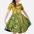 Australia Rugby Kid Short Sleeve Dress Wallabies Aboriginal Pattern