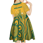 Australia Rugby Kid Short Sleeve Dress Wallabies Aboriginal Pattern