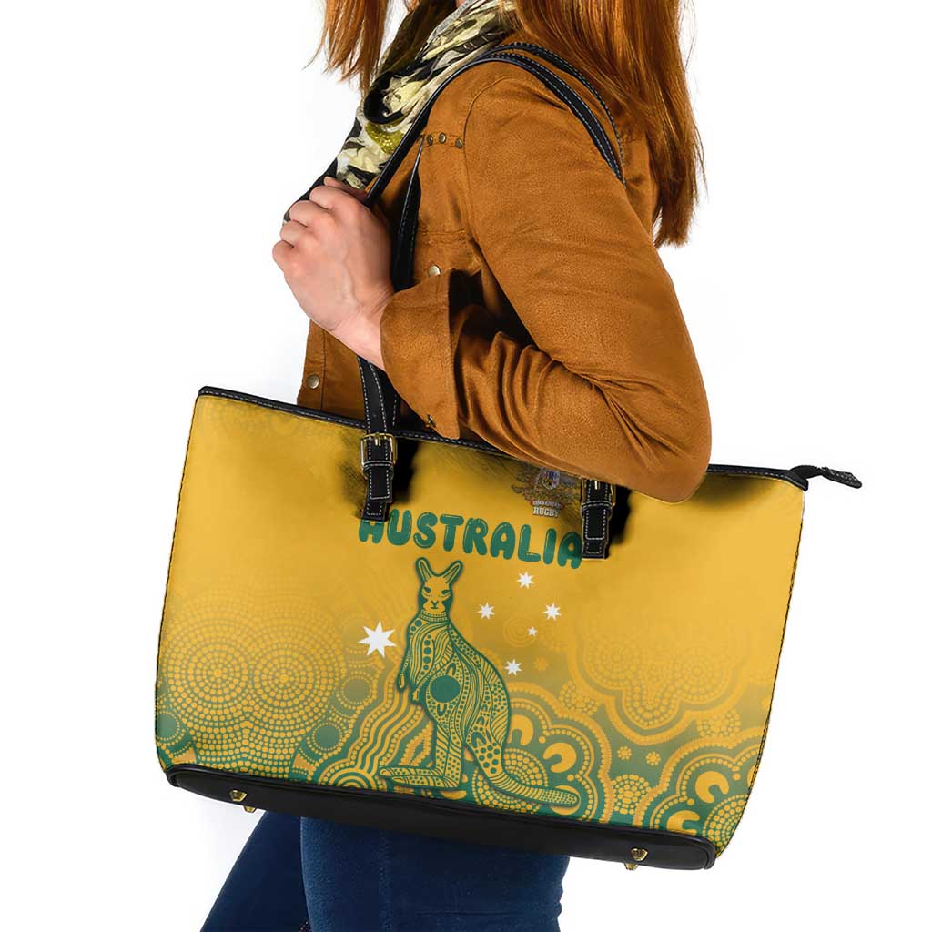 Australia Rugby Leather Tote Bag Wallabies Aboriginal Pattern