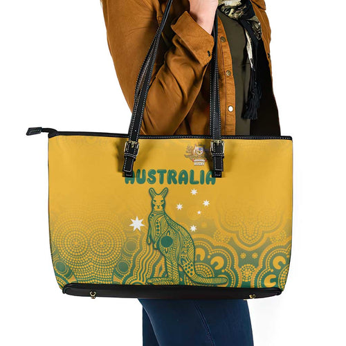 Australia Rugby Leather Tote Bag Wallabies Aboriginal Pattern