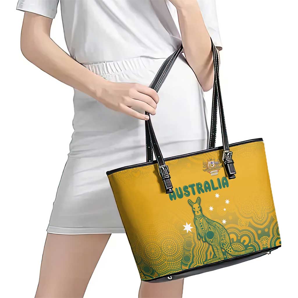 Australia Rugby Leather Tote Bag Wallabies Aboriginal Pattern