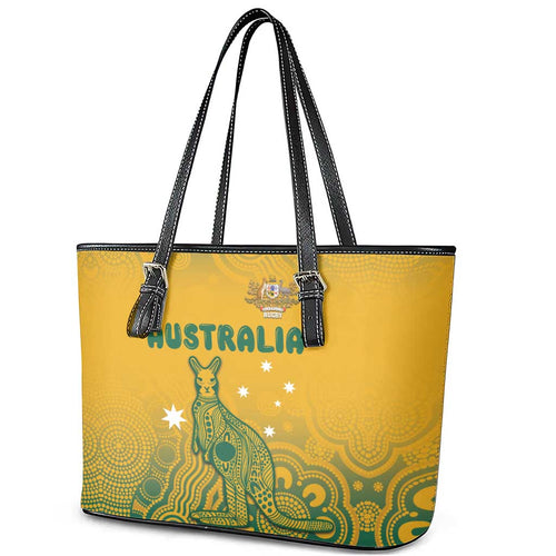 Australia Rugby Leather Tote Bag Wallabies Aboriginal Pattern