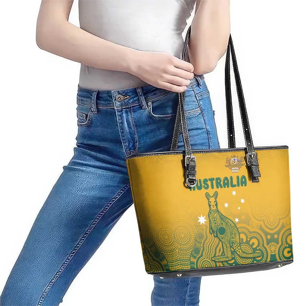 Australia Rugby Leather Tote Bag Wallabies Aboriginal Pattern