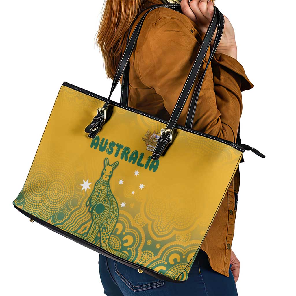 Australia Rugby Leather Tote Bag Wallabies Aboriginal Pattern