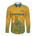 Australia Rugby Long Sleeve Button Shirt Wallabies Aboriginal Pattern