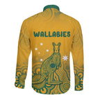 Australia Rugby Long Sleeve Button Shirt Wallabies Aboriginal Pattern