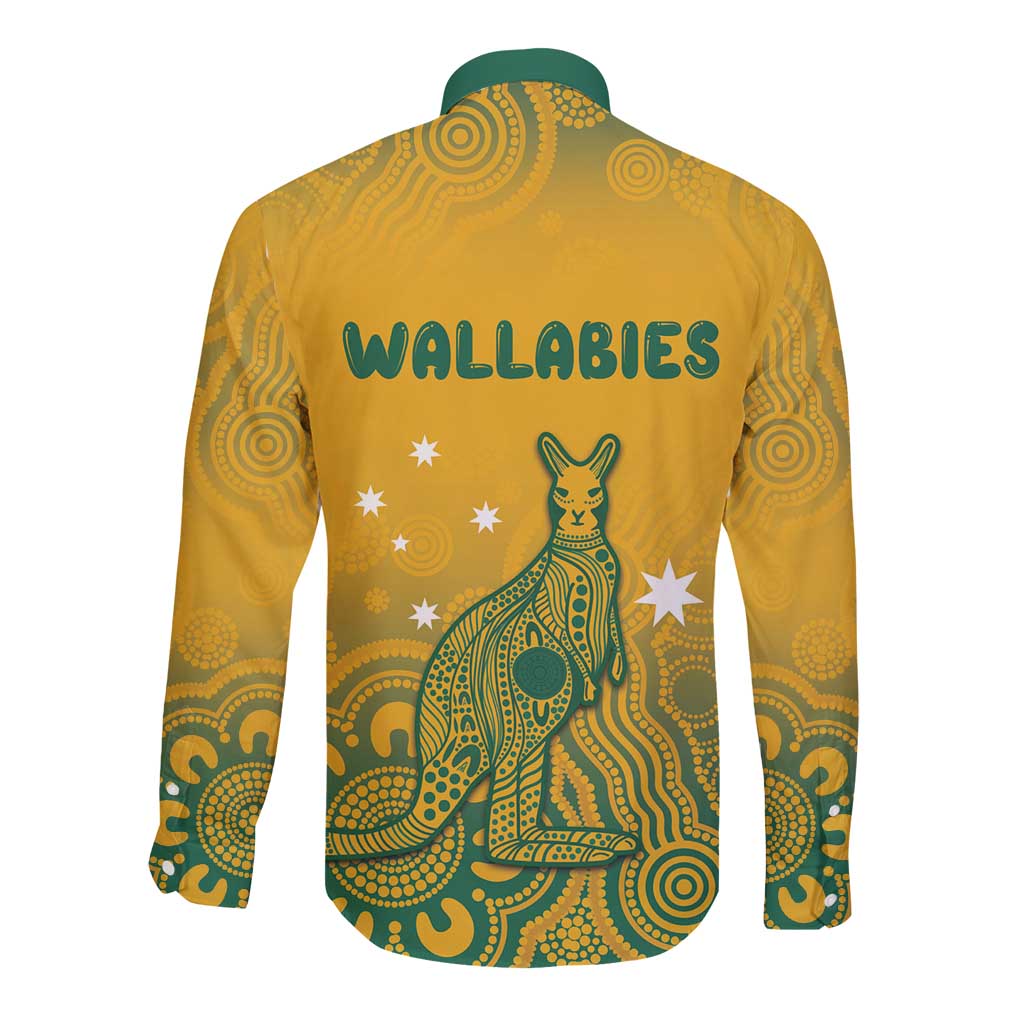 Australia Rugby Long Sleeve Button Shirt Wallabies Aboriginal Pattern