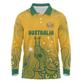 Australia Rugby Long Sleeve Polo Shirt Wallabies Aboriginal Pattern