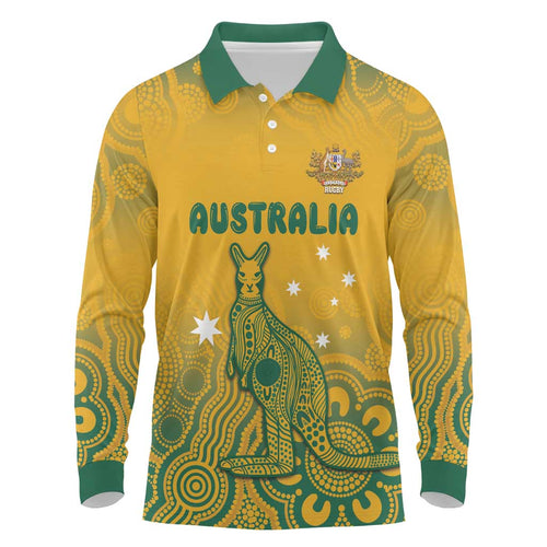 Australia Rugby Long Sleeve Polo Shirt Wallabies Aboriginal Pattern