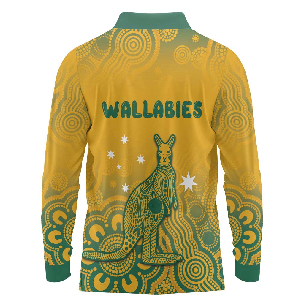 Australia Rugby Long Sleeve Polo Shirt Wallabies Aboriginal Pattern