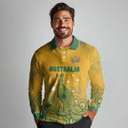 Australia Rugby Long Sleeve Polo Shirt Wallabies Aboriginal Pattern