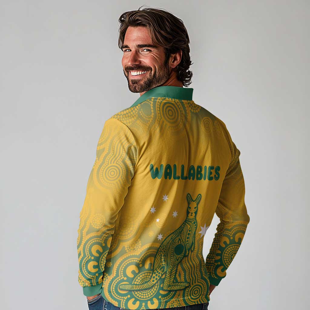 Australia Rugby Long Sleeve Polo Shirt Wallabies Aboriginal Pattern