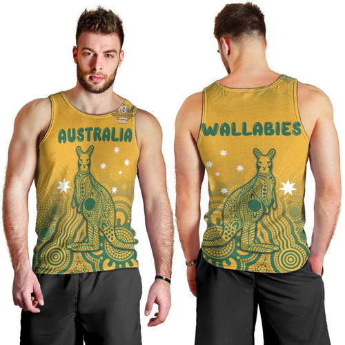 Australia Rugby Men Tank Top Wallabies Aboriginal Pattern