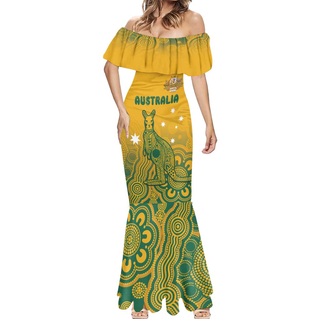 Australia Rugby Mermaid Dress Wallabies Aboriginal Pattern