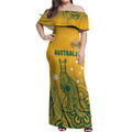 Australia Rugby Off Shoulder Maxi Dress Wallabies Aboriginal Pattern