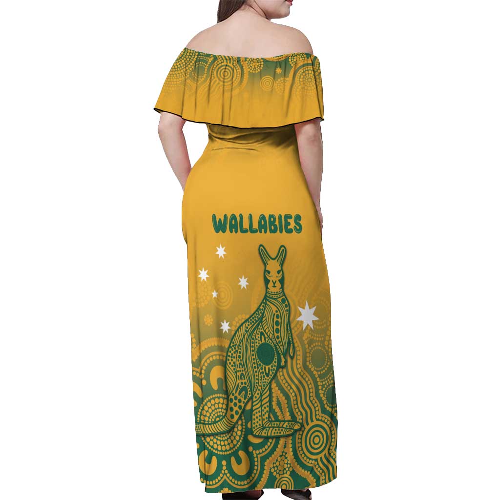 Australia Rugby Off Shoulder Maxi Dress Wallabies Aboriginal Pattern