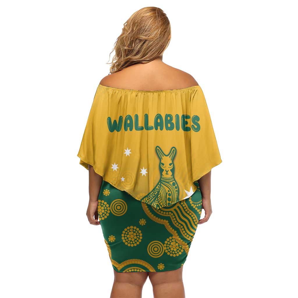 Australia Rugby Off Shoulder Short Dress Wallabies Aboriginal Pattern
