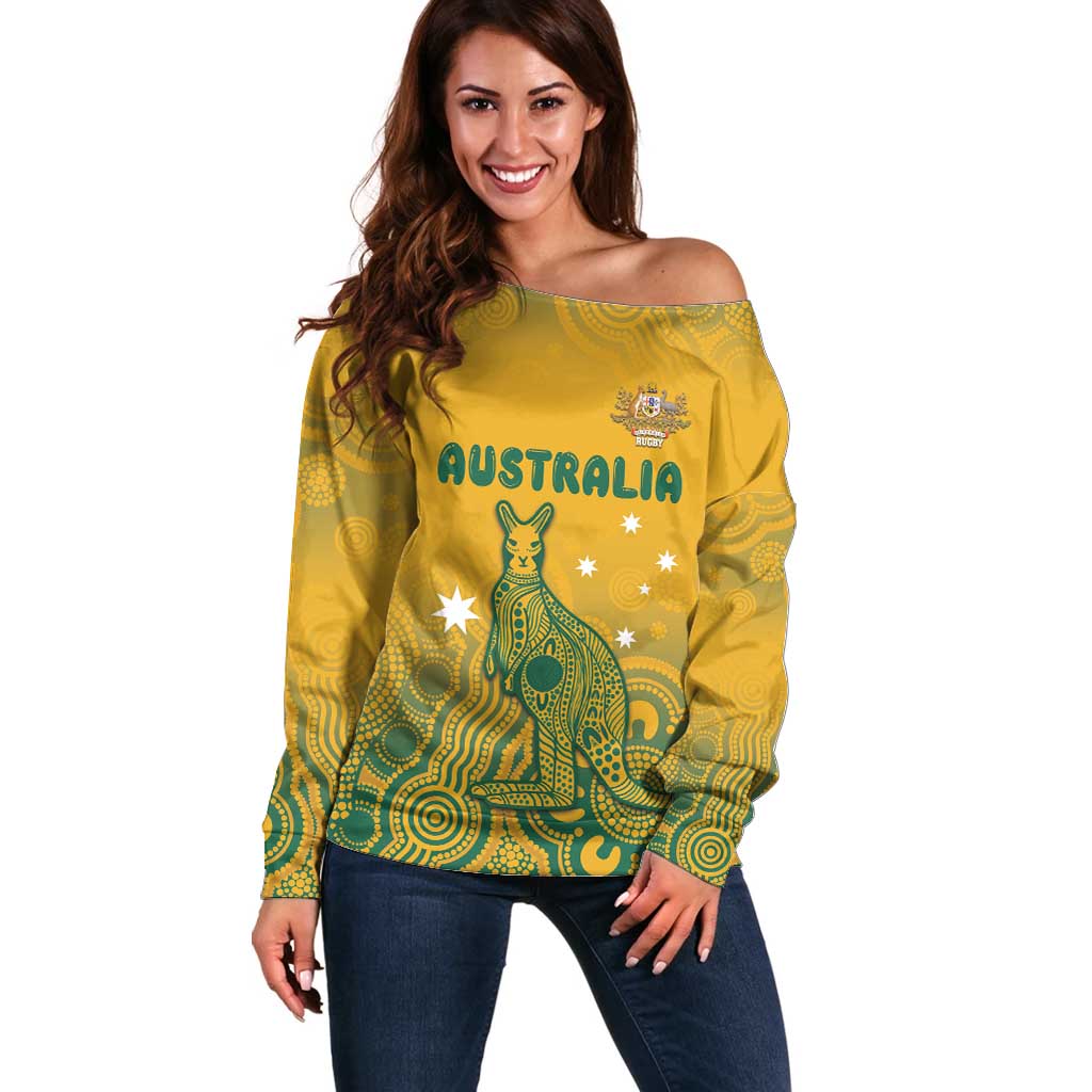Australia Rugby Off Shoulder Sweater Wallabies Aboriginal Pattern