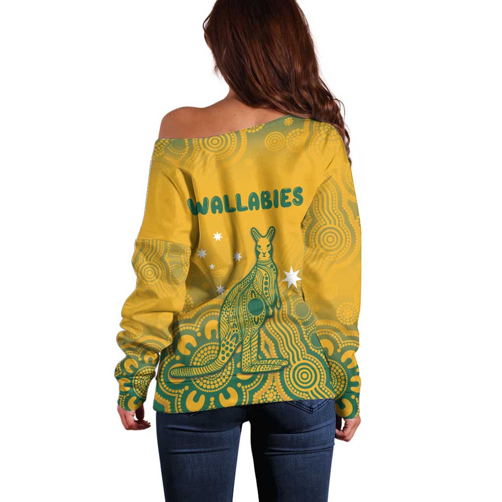 Australia Rugby Off Shoulder Sweater Wallabies Aboriginal Pattern