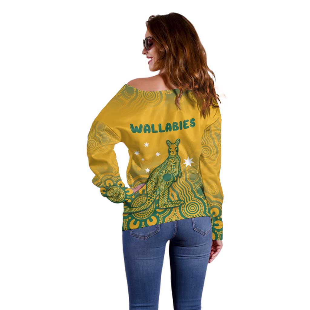 Australia Rugby Off Shoulder Sweater Wallabies Aboriginal Pattern