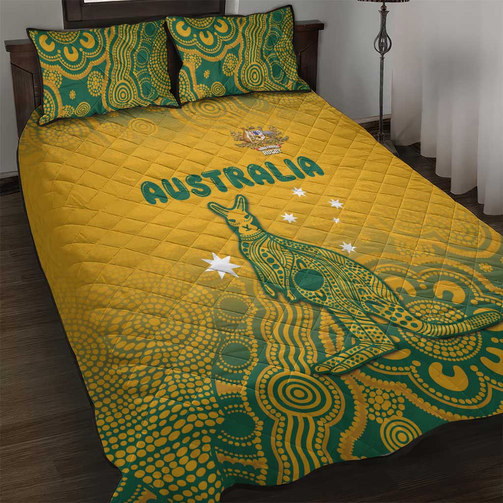 Australia Rugby Quilt Bed Set Wallabies Aboriginal Pattern