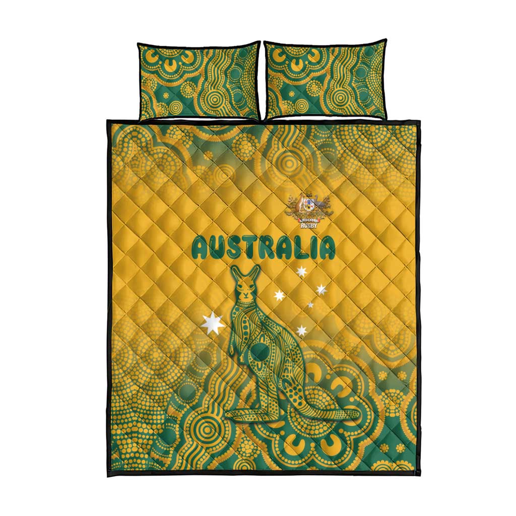 Australia Rugby Quilt Bed Set Wallabies Aboriginal Pattern