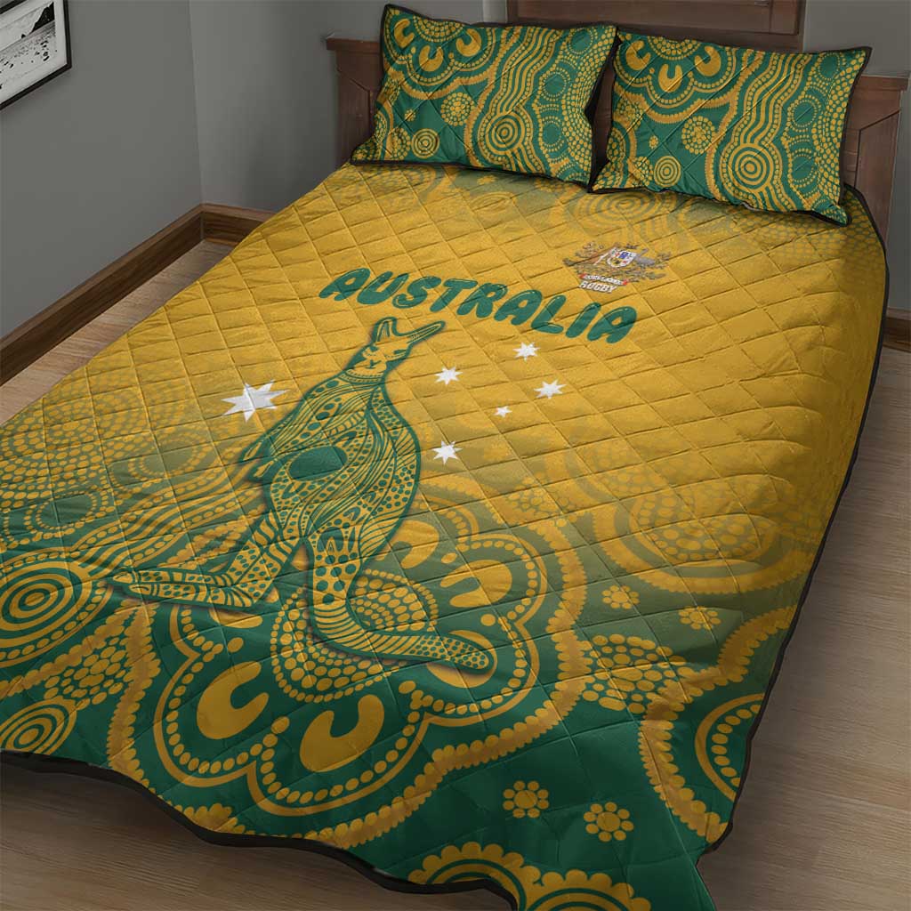 Australia Rugby Quilt Bed Set Wallabies Aboriginal Pattern