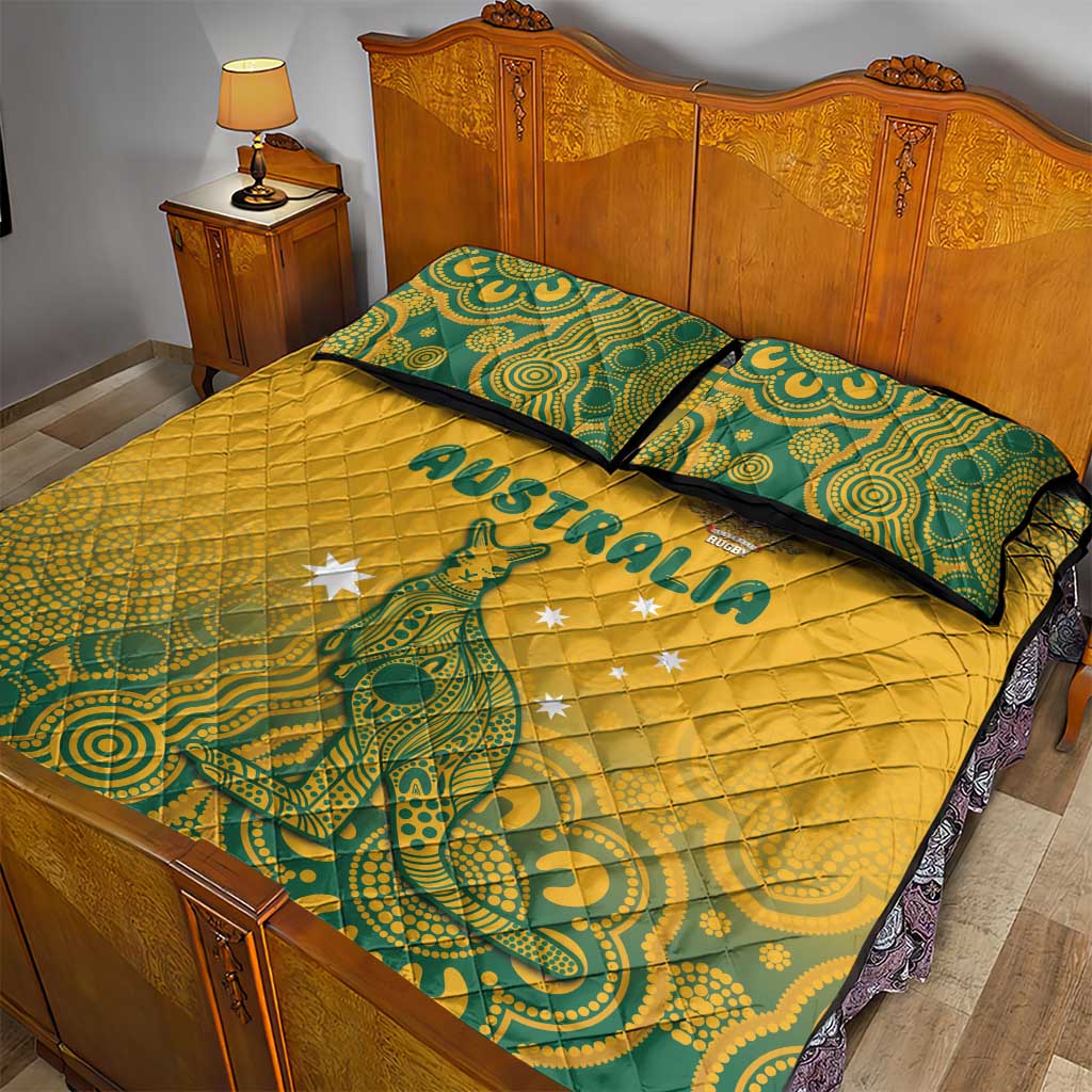 Australia Rugby Quilt Bed Set Wallabies Aboriginal Pattern