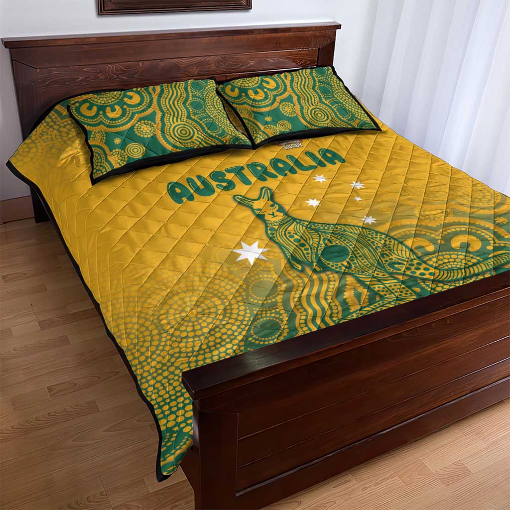Australia Rugby Quilt Bed Set Wallabies Aboriginal Pattern
