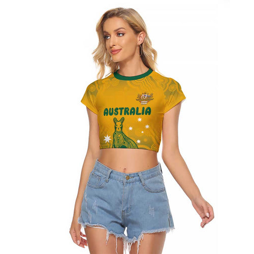 Australia Rugby Raglan Cropped T Shirt Wallabies Aboriginal Pattern