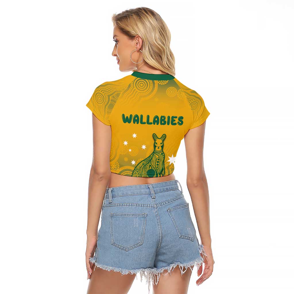 Australia Rugby Raglan Cropped T Shirt Wallabies Aboriginal Pattern