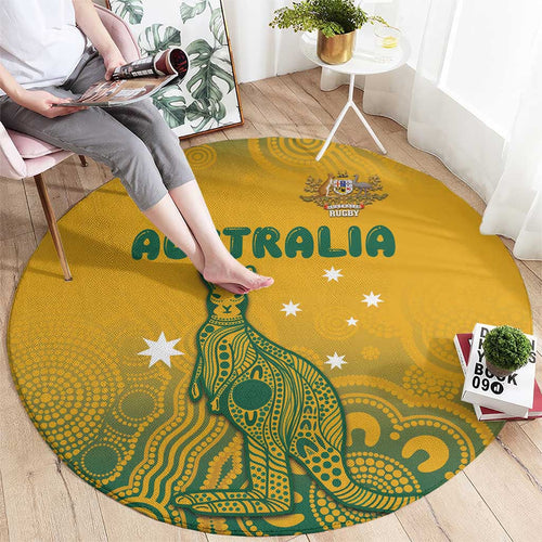 Australia Rugby Round Carpet Wallabies Aboriginal Pattern
