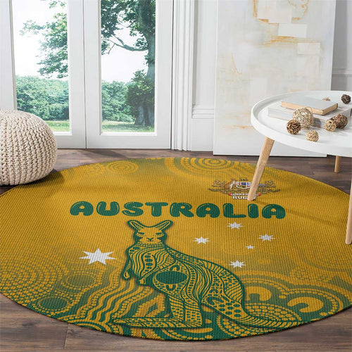 Australia Rugby Round Carpet Wallabies Aboriginal Pattern