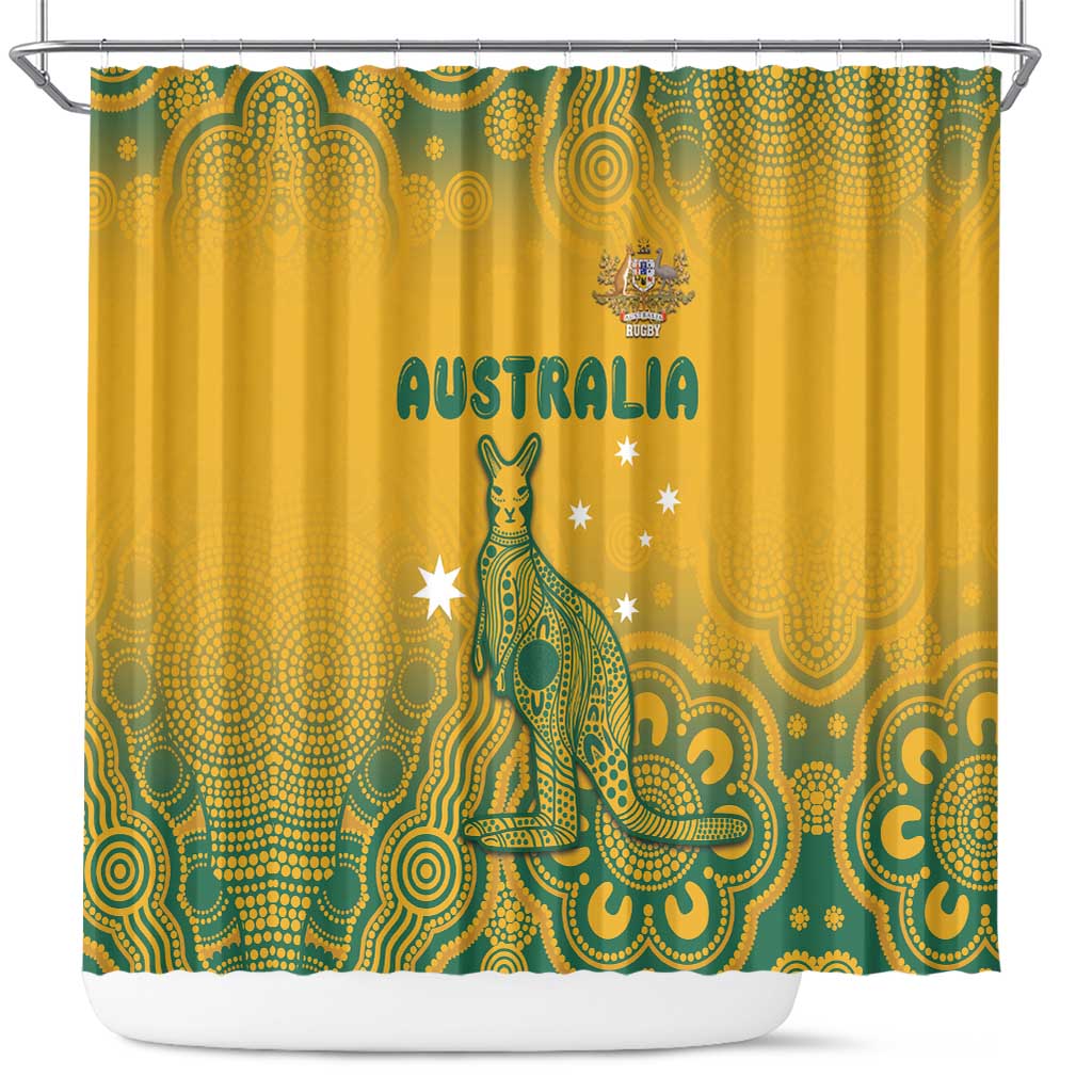 Australia Rugby Shower Curtain Wallabies Aboriginal Pattern