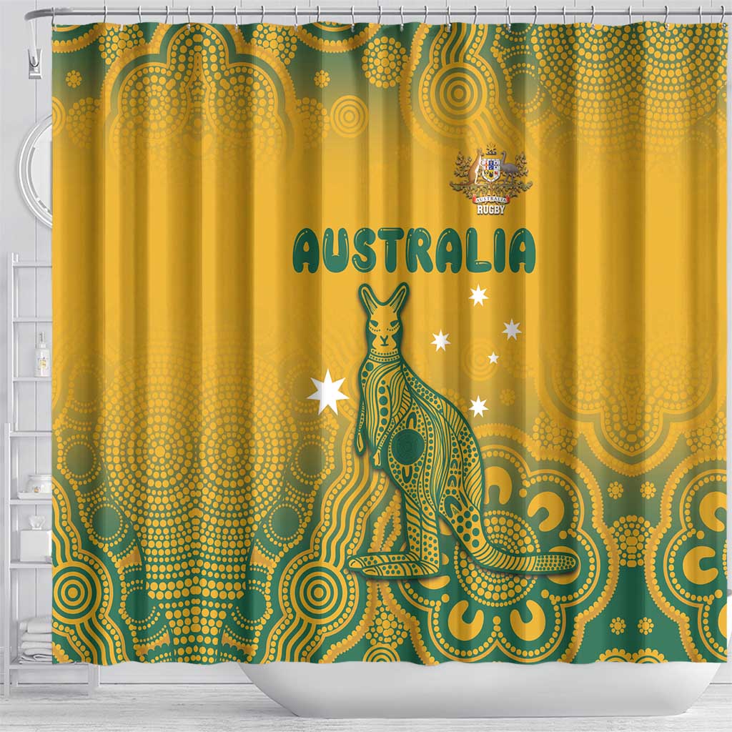 Australia Rugby Shower Curtain Wallabies Aboriginal Pattern