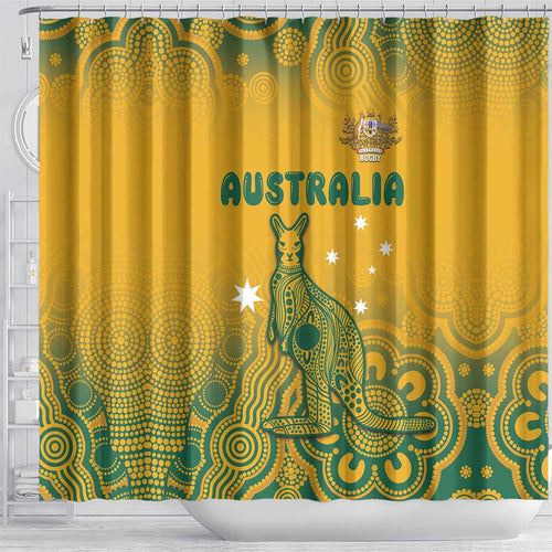 Australia Rugby Shower Curtain Wallabies Aboriginal Pattern