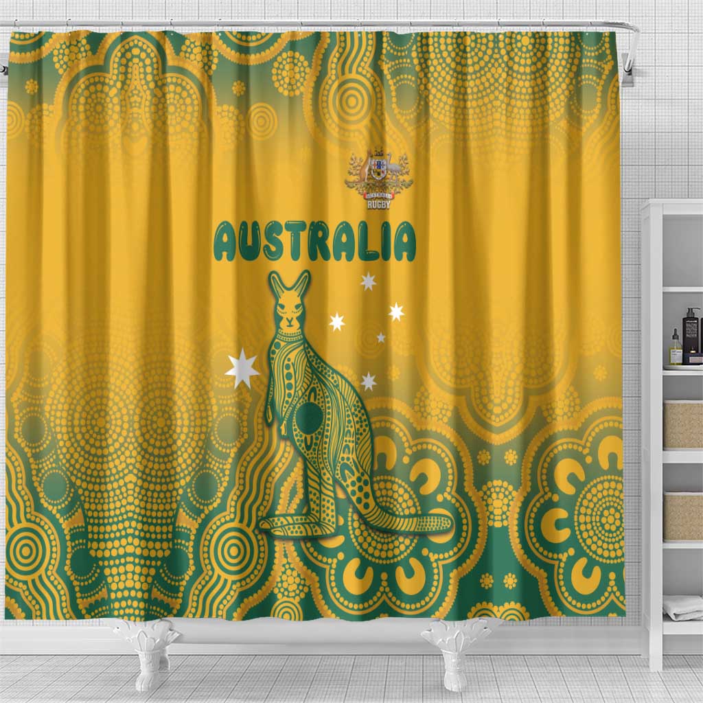 Australia Rugby Shower Curtain Wallabies Aboriginal Pattern