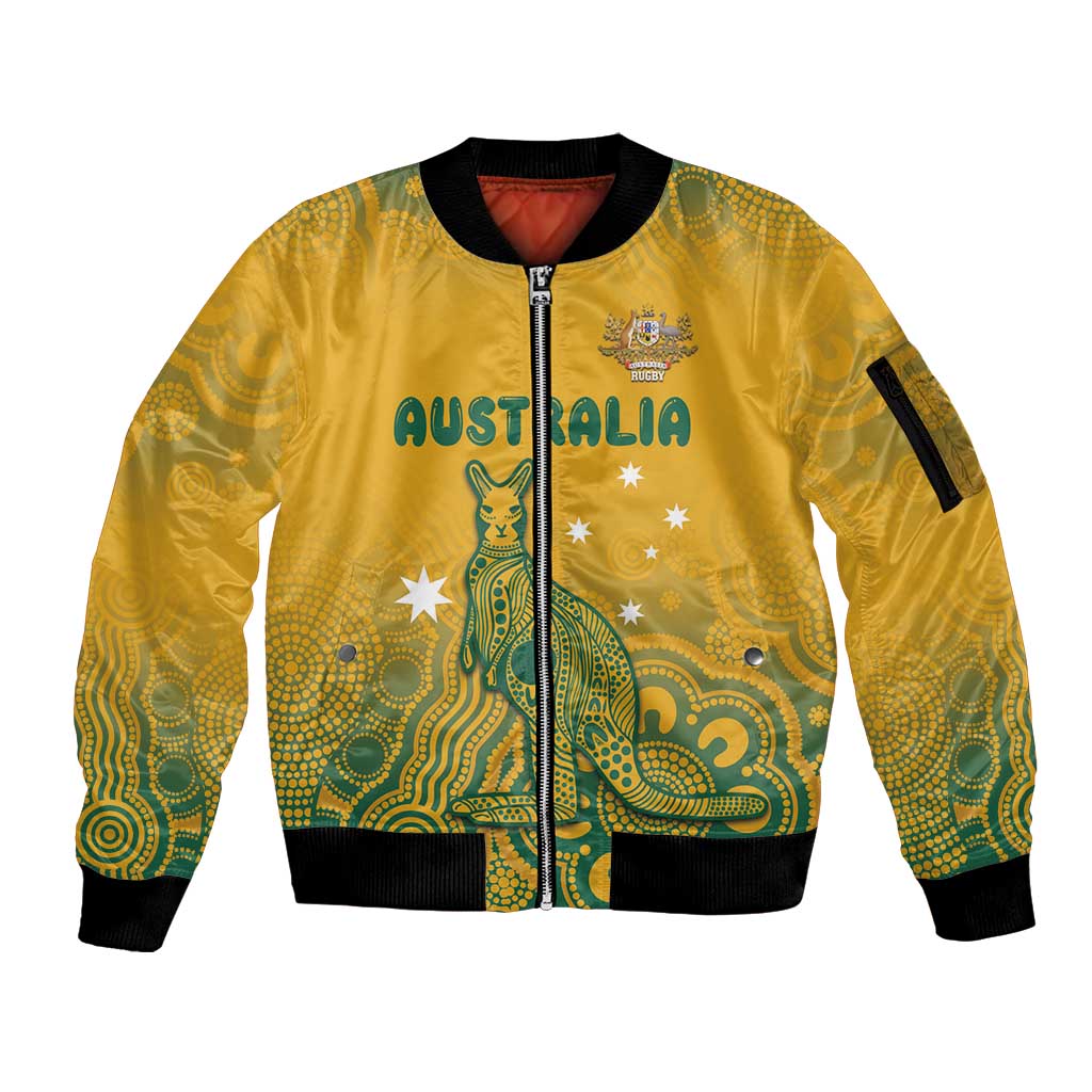 Australia Rugby Sleeve Zip Bomber Jacket Wallabies Aboriginal Pattern