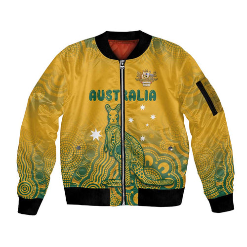 Australia Rugby Sleeve Zip Bomber Jacket Wallabies Aboriginal Pattern