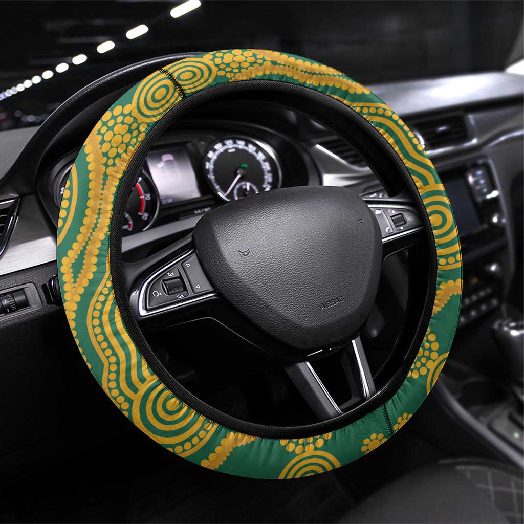Australia Rugby Steering Wheel Cover Wallabies Aboriginal Pattern