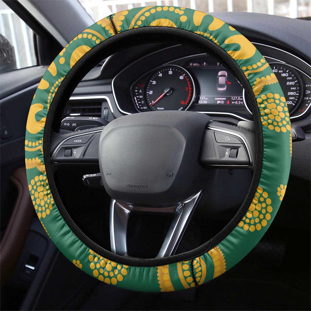 Australia Rugby Steering Wheel Cover Wallabies Aboriginal Pattern