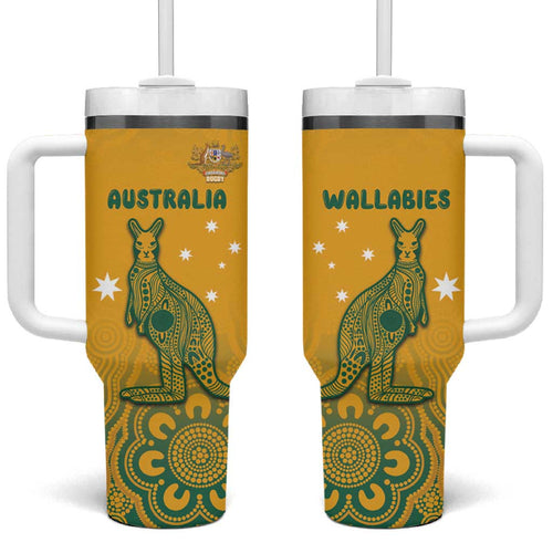Australia Rugby Tumbler With Handle Wallabies Aboriginal Pattern