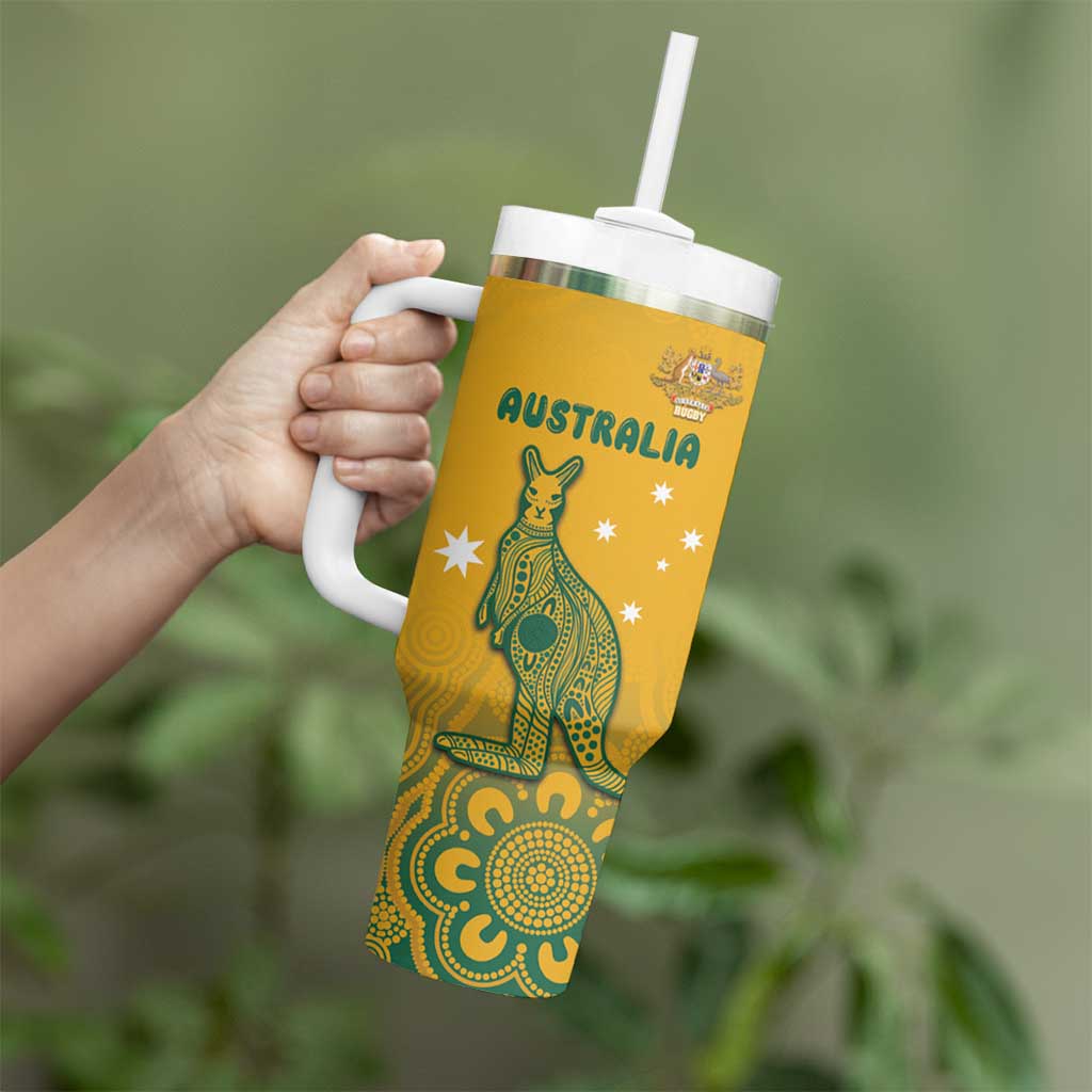 Australia Rugby Tumbler With Handle Wallabies Aboriginal Pattern