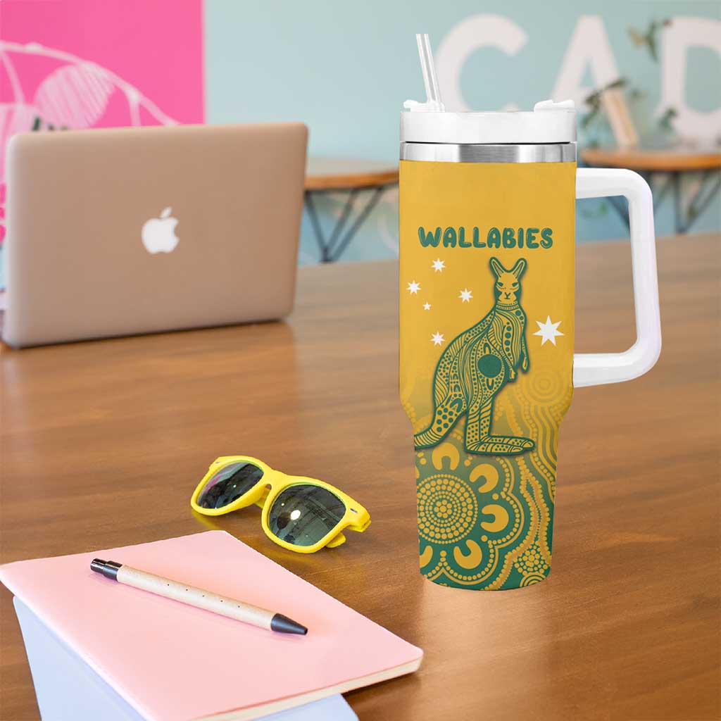 Australia Rugby Tumbler With Handle Wallabies Aboriginal Pattern